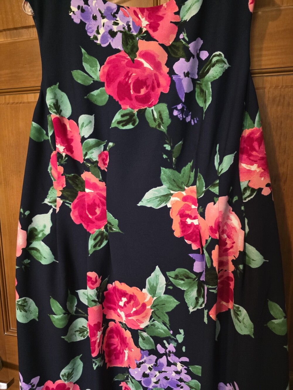 Navy Floral Midi Dress with Pink & Purple Blooms - Picture 2 of 9